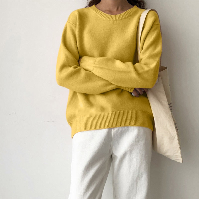 WYWM Cashmere Elegant Women Sweater Oversized Knitted Basic Pullovers O Neck Loose Soft Female Knitwear Jumper