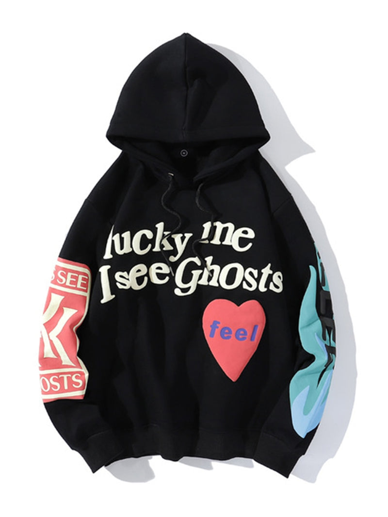 Kanye West Graffiti Letter Print Plus Velvet Sweatshirt Men And Women Harajuku Fleece Hoodie Hip Hop Stranger Things Hooded