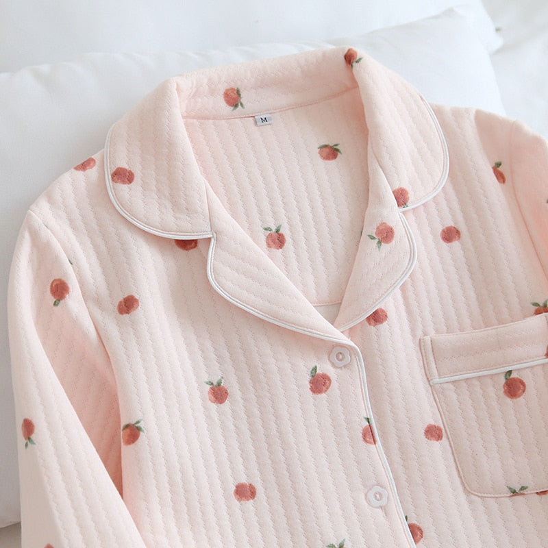 Langärmlige Herbst- und Winterhose im neuen japanischen Stil, reine Baumwollluftbaumwolle, warmer Damenpyjama, Nachtwäsche für den Heimservice