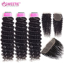 Sweetie Brazilian Deep Wave Bundles With Frontal Closure 100% Human Hair Weave 3 Or 4 Bundles with Ear To Ear Frontal Non-Remy