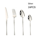24 teile/los Koreanische Lebensmittel Tragbare Besteck 304 Edelstahl Tisch Gabel Messer Löffel Abendessen Geschirr Gold Geschirr Sets