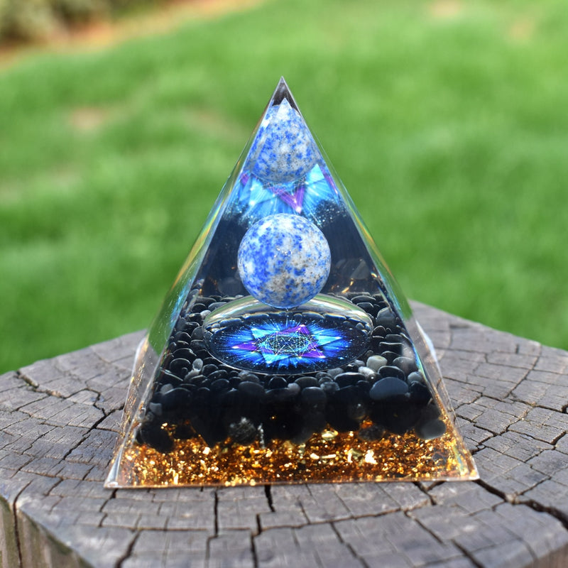 6cm Orgone Pyramid Obsidian and Lapis Lazuli Healing Crystal Energy Orgonite Pyramide Emf Protection Meditation Wholesale