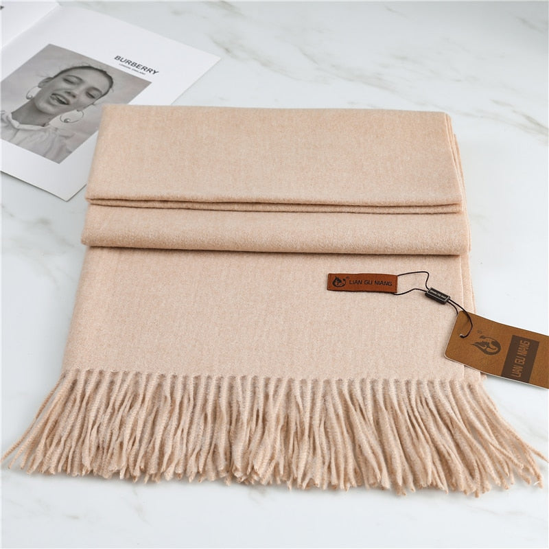 2022 Winter Cashmere Scarf Women Thick Warm Pashmina Shawls Wraps Solid Color Tassel Lady Blanket Echarpe Bufanda Hijab