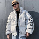 Hipster Hip Hop Parkas acolchadas para hombre Harajuku Oso de dibujos animados impreso invierno espesar ropa de calle cálida Casual suelta chaqueta Unisex