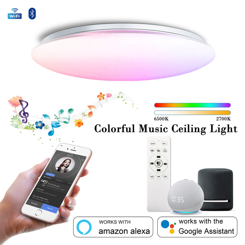 Smart Ceiling Lights with Speaker RGB Color Dimmable APP Remote Control Voice Control With Alexa 55W 45W For Living Room Bedroom