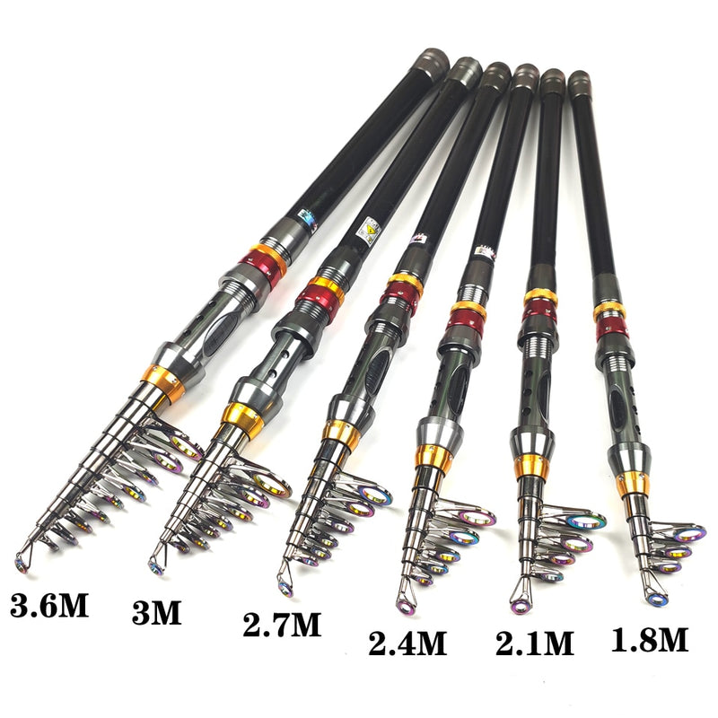 Combo de caña de pescar telescópica de carbono de 1,8-3,6 m, carrete giratorio, juego de pesca, palo de viaje corto, carpa, bajo, Pike, kit completo de caña de pescar