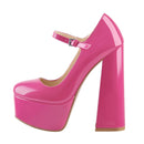 Onlymaker Damen Pumps Mary-Jane Plateau Schwarz Rosa Chunky 16CM High Heels Knöchelriemen Kleid Party Hufabsatz Schuhe in Übergröße