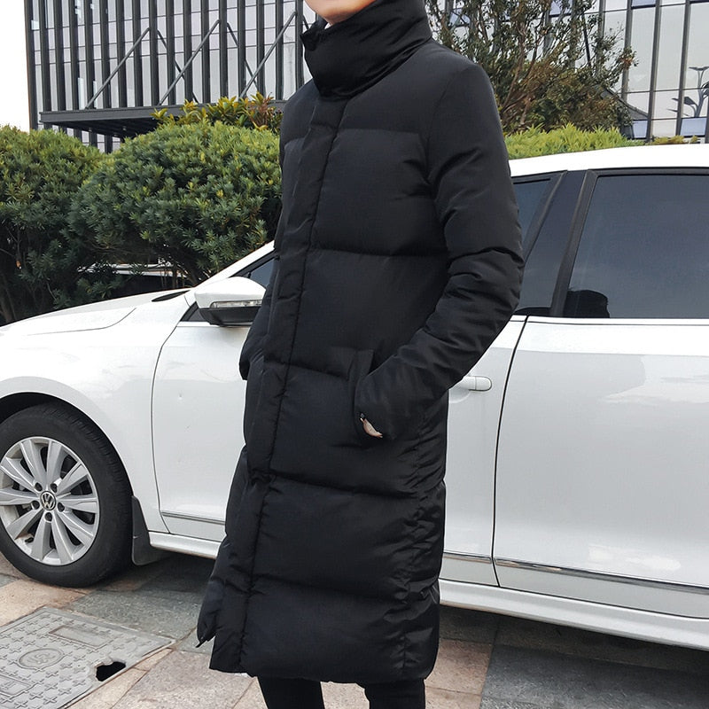 Fashion Mens Long Down Jacket Coat Luxury Brand Winter Solid Black Parkas Men Plus Size 5XL Thick Warm Slim Fit Male Overcoat