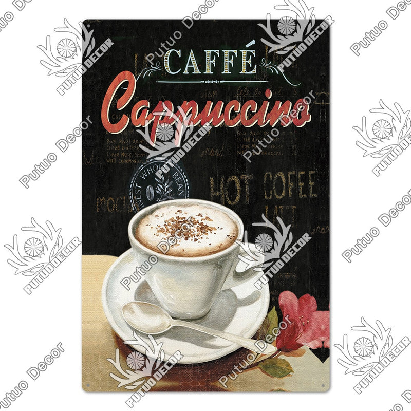 Putuo Decor Coffee Tin Sign Vintage Plaque Metal Plate Retro Wall Art Posters for Kitchen Bar Pub Iron Painting Decoration