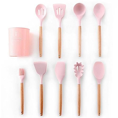 9-13Pcs Cooking Tools Set Premium Silicone Kitchen Cooking Utensils Set with Storage Box Turner Tongs Spatula Soup Spoon