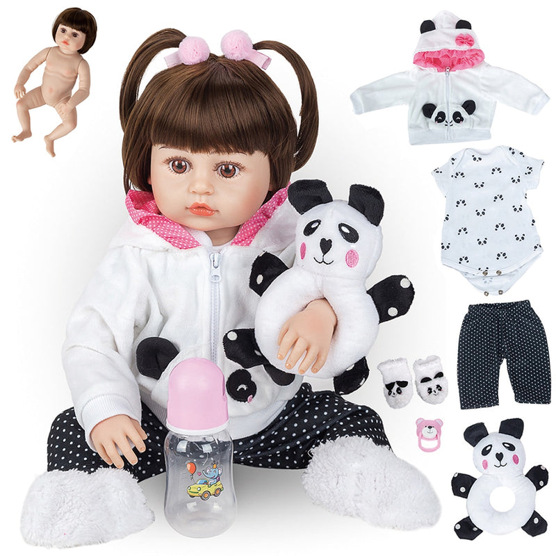 48 cm Baby Doll Reborn 100% Silikon Panda Brown Bath aus Brasilien gesendet