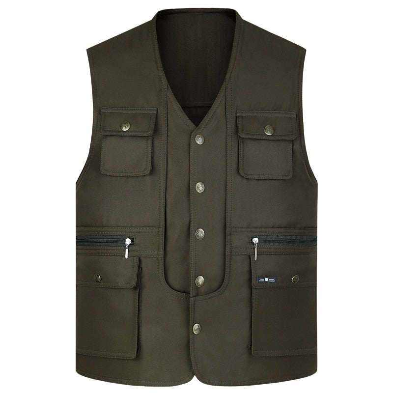 2021 Men Multi-Pocket Classic Waistcoat Male Sleeveless Unloading Solid Coat Work Vest Photographer Tactical Mesh Vest Jacket