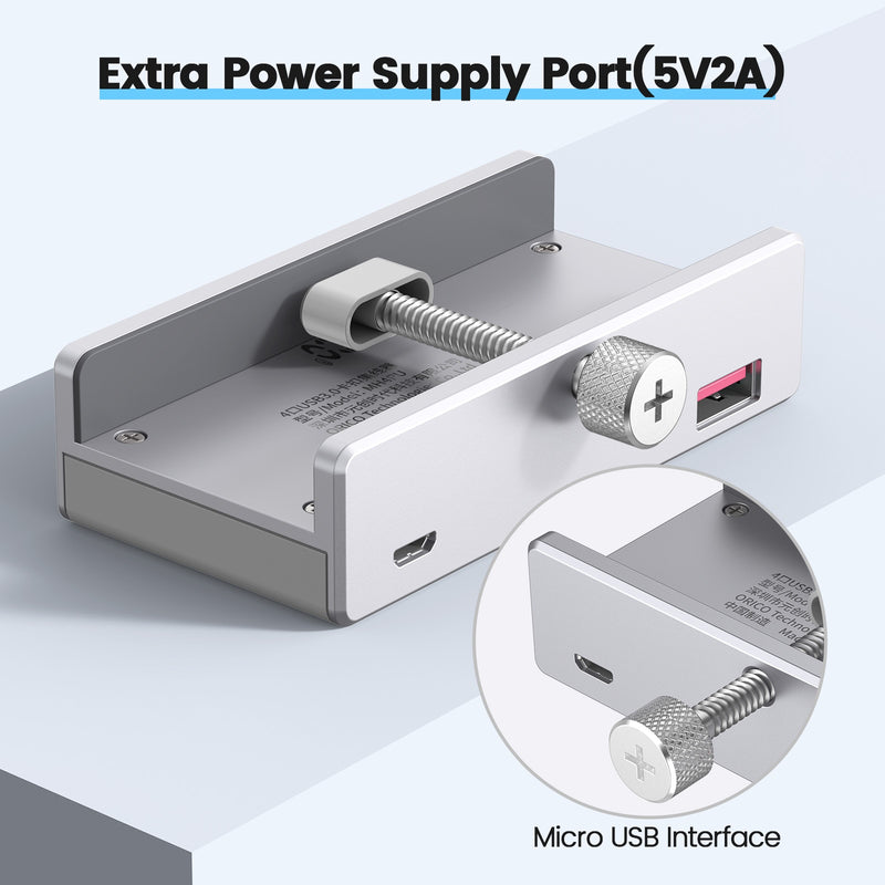 ORICO MH4PU Aluminum 4 Ports USB 3.0 Clip-type HUB For Desktop Laptop Clip Range 10-32mm With 150cm Date Cable - Silver