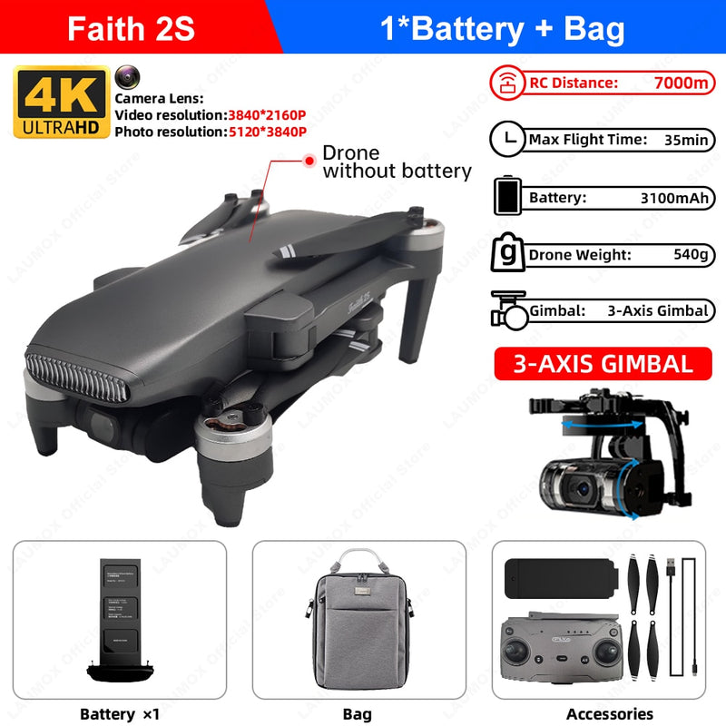 LAUMOX Faith 2S Drone 4K Professional GPS HD Camera 3-Axis Gimbal Quadcopter 35min Flight RC 7KM SG906 Max2 X8Mini F11S 4K PRO