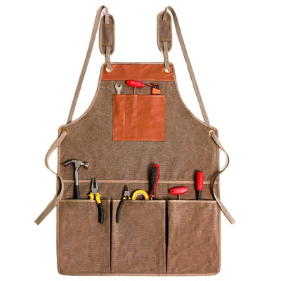 New Durable Goods Heavy Duty Unisex Canvas Work Apron with Tool Pockets Cross-Back Straps Adjustable For Woodworking Painting