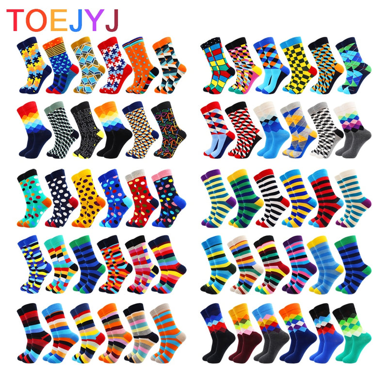 6-12 Pairs Colorful Cotton Fashion Casual Women and Men Funny Socks Stripe Grid Geometry Fun Dress Socks