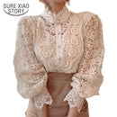 Spring Hollow Out Lace Shirt Women Blusas Mujer De Moda 2022 Office Lady Flower Blouse Stand Collar Button Female Clothing 12419