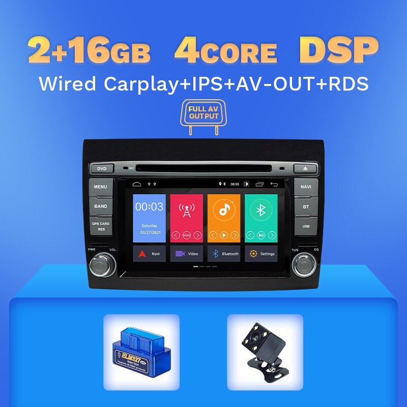 Wireless Carplay Android 11 2 Din Car DVD Player For Fiat/Bravo 2007 2008 2009 2010 2011 2012 GPS Navigation Auto Radio DSP IPS