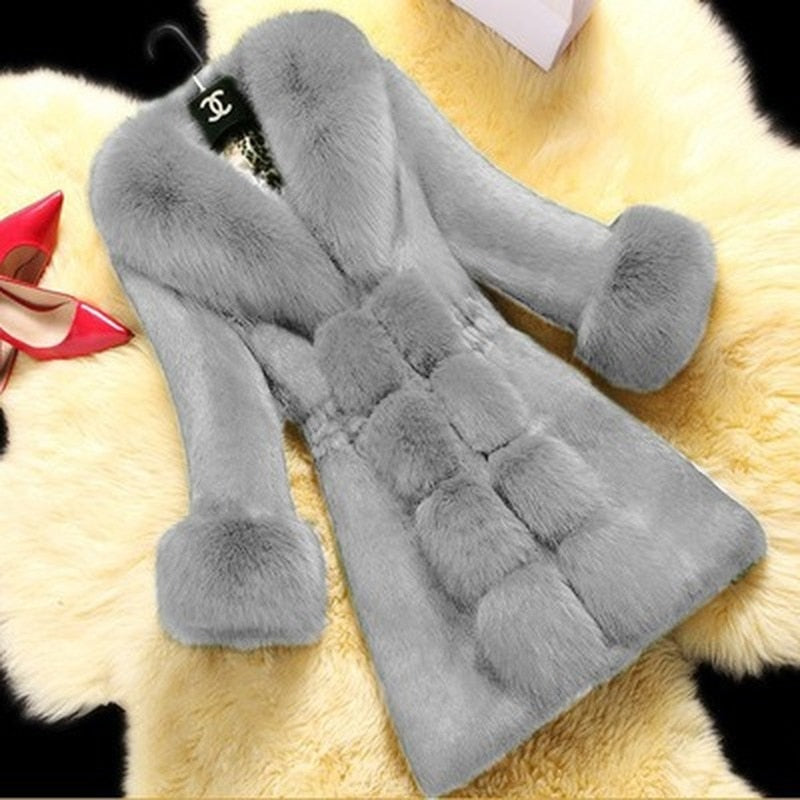 El nuevo cuello de zorro grueso para mujer de mediana edad mantiene el abrigo cálido abrigo largo de piel sintética abrigos y chaquetas para mujer