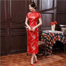 Red Chinese Women Dress Vintage Satin Qipao Sexy Long Slim Cheongsam Hot Sale Flower Dress Size S M XL XXL 3X4XL 5XL 6XL JA13