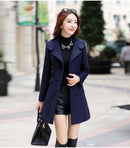 FTLZZ Women Wool Blend Warm Long Coat Size Female Slim Fit Lapel Woolen Overcoat Autumn Winter  Cashmere Outerwear