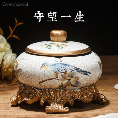 New Style Chinese Retro Ceramic Large with Lid Ashtray Modern Minimalist Creative Luxury Living Room Decoration Coffee Table