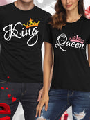 KING QUEEN Crown Print Couple T Shirt Lovers Short Sleeve O Neck Loose Tshirt Fashion Woman Man Tee Shirt Tops Clothes