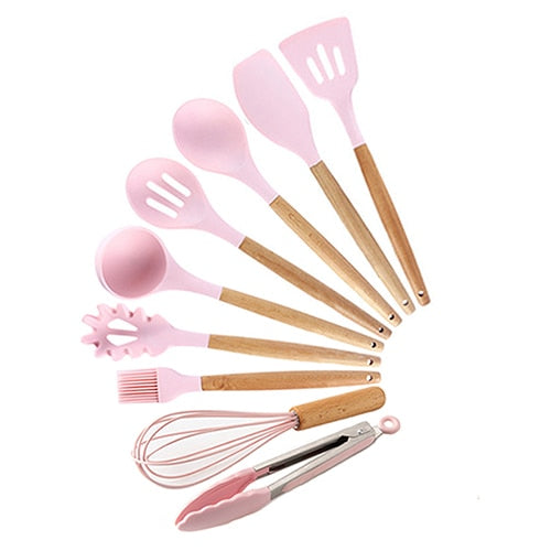 9-13Pcs Cooking Tools Set Premium Silicone Kitchen Cooking Utensils Set with Storage Box Turner Tongs Spatula Soup Spoon