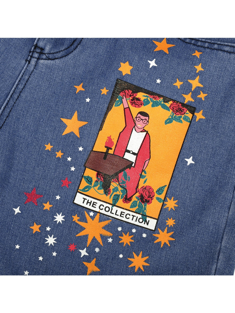 Pantalones vaqueros para mujer con patrón de dibujos animados de estrellas impresos 2022 Otoño Invierno pantalones de mezclilla aptos para chica joven Vintage bonitos pantalones vaqueros femeninos azul