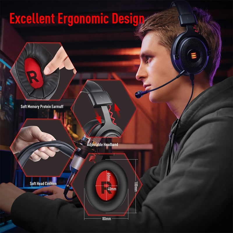 EKSA Gaming Headset Gamer E900/E900 Pro 7.1 Surround kabelgebundene Gaming-Kopfhörer mit Mikrofon für PC/PS4/PS5/Xbox One/Switch