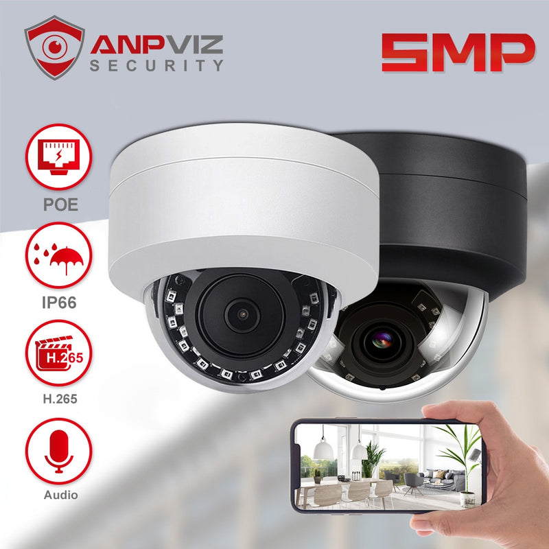 Cámara de vídeo IP Anpviz de 5MP, domo POE para exteriores, cámara CCTV Compatible con Hikvision H.265 para NVR, Audio unidireccional IP66 IR 30m, aplicación Danale
