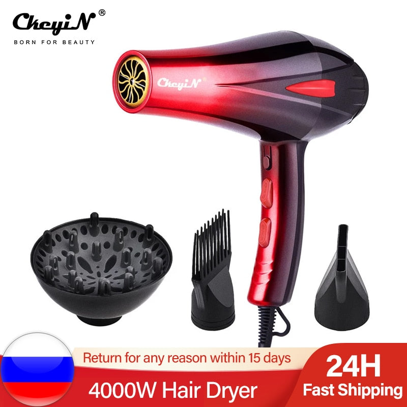 4000W Professional Powerful Hair Dryer Fast Heating Hot And Cold Adjustment Ionic Air Blow Dryer with Air Collecting Nozzel 220V