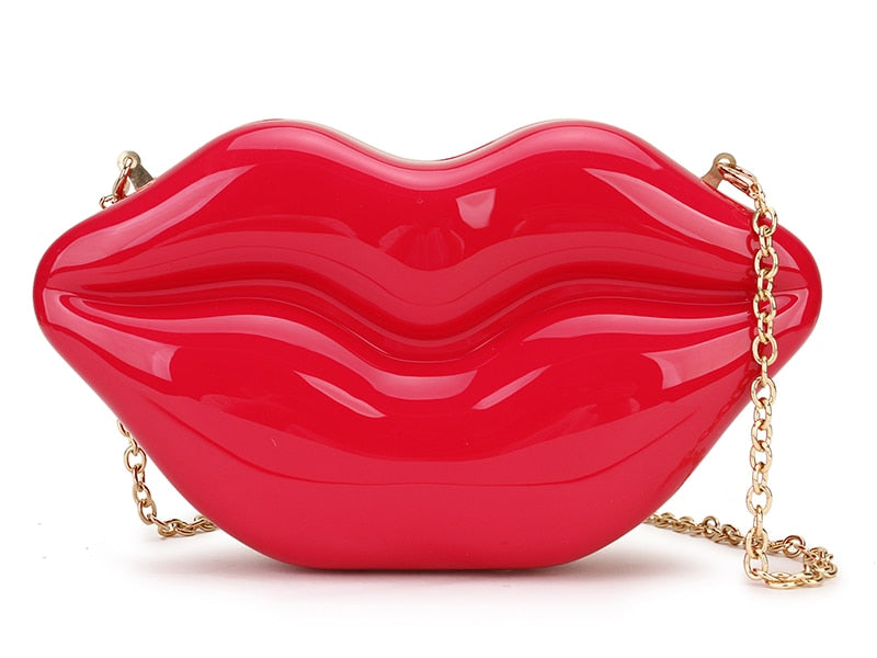 Sexy Red Lips Design Women Party Clutch  Evening Bag  Dazzling Female Chain Bag Crossbody Bag Purses and Handbags Pouch Fashion