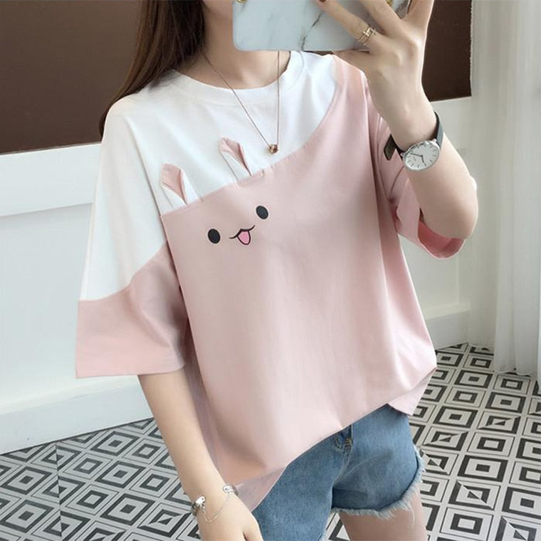 Ropa Kawaii, Camisetas a la moda coreana para Mujer, Tops bonitos, Camisetas rosadas para chica, Ropa de Mujer, Blusas 2022, camiseta Y2k de Anime de verano