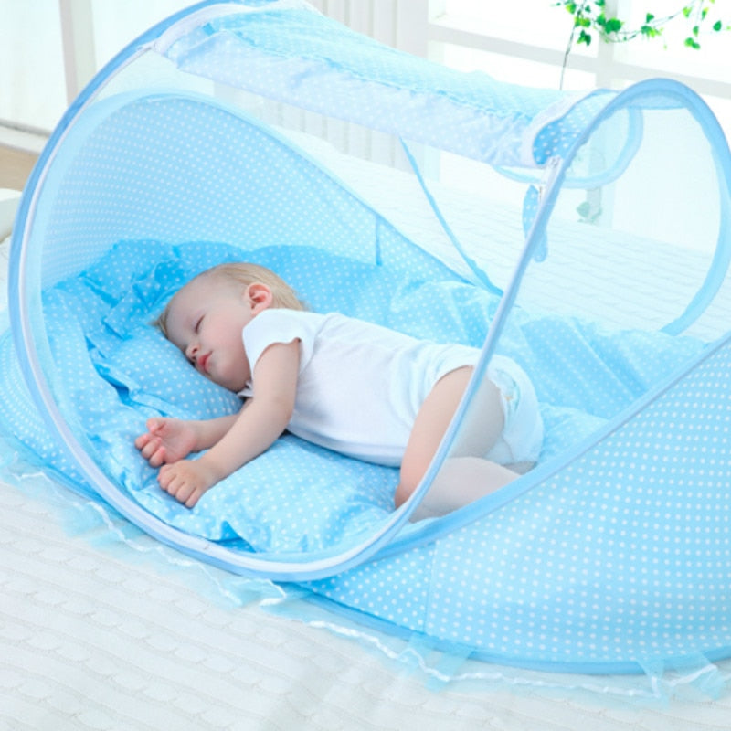 Ropa de cama para bebé, red para cuna, mosquitera plegable para bebé, cama, colchón, almohada, traje de tres piezas para niños de 0 a 3 años