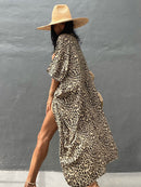 2022 Bikini Cover-ups Black Retro Striped Self Belted Women Summer Clothing Kimono Dress Beach Wear Swim Suit Cover Up Q1225