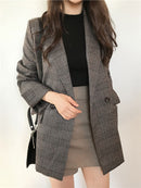 Colorfaith New 2022 Plaid Double Breasted Pockets Formal Jackets Checkered Winter Spring Women&
