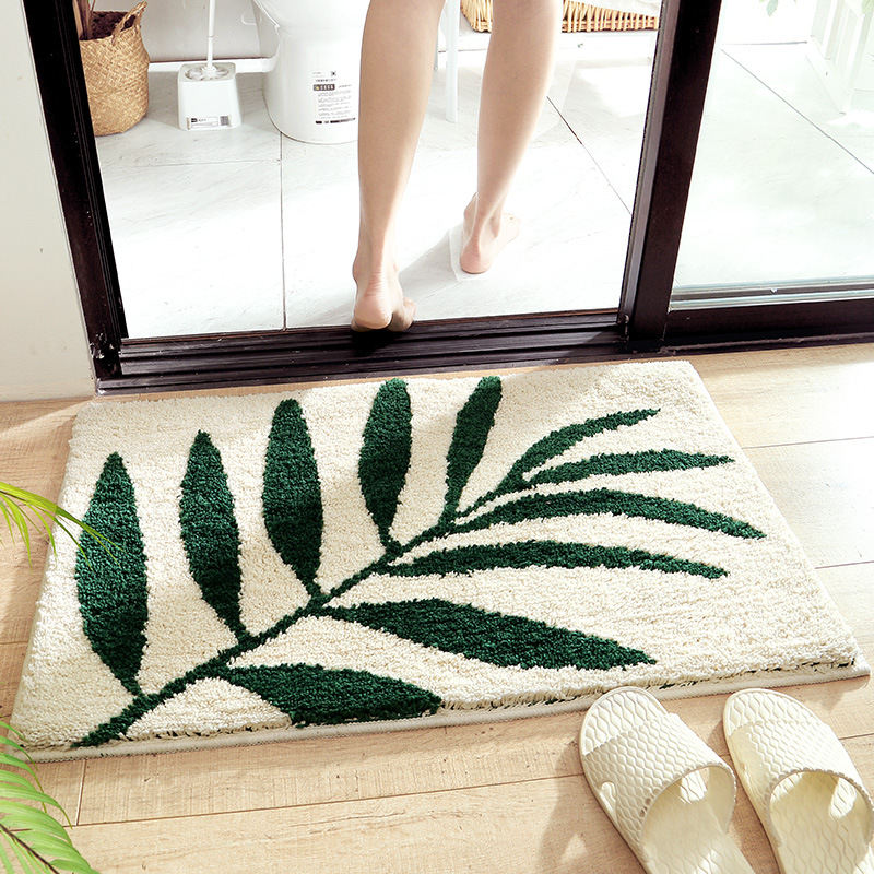 3D Plant Design Flocking Bathroom Mat 1pcs Absorbent Floor Carpet Doormat Bath Mats Home Hallway Mat Toilet Rug Kitchen Carpets