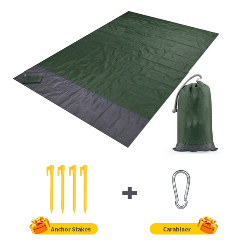2 x 2,1 m wasserdichte Taschen-Stranddecke, faltbare Campingmatte, tragbare, leichte Matte, Outdoor-Picknickmatte, Sand-Strandmatte