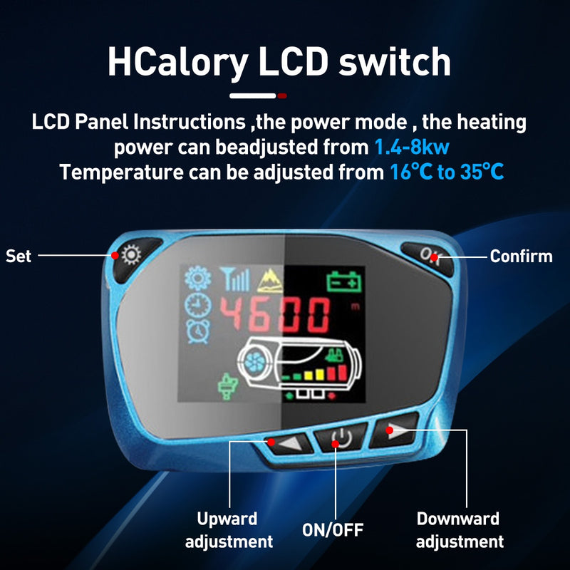 Calentador de coche de aire diésel todo en uno Hcalory Host 5-8KW ajustable 12V LCD Control remoto en inglés máquina de calentador de estacionamiento integrado