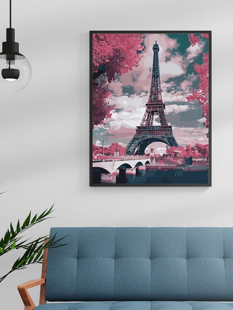 CHENISTORY Frame Tower Landscape Diy Painting By Numbers Modern Wall Art Picture Unique Gift Acrylic Paint By Numbers Home Arts