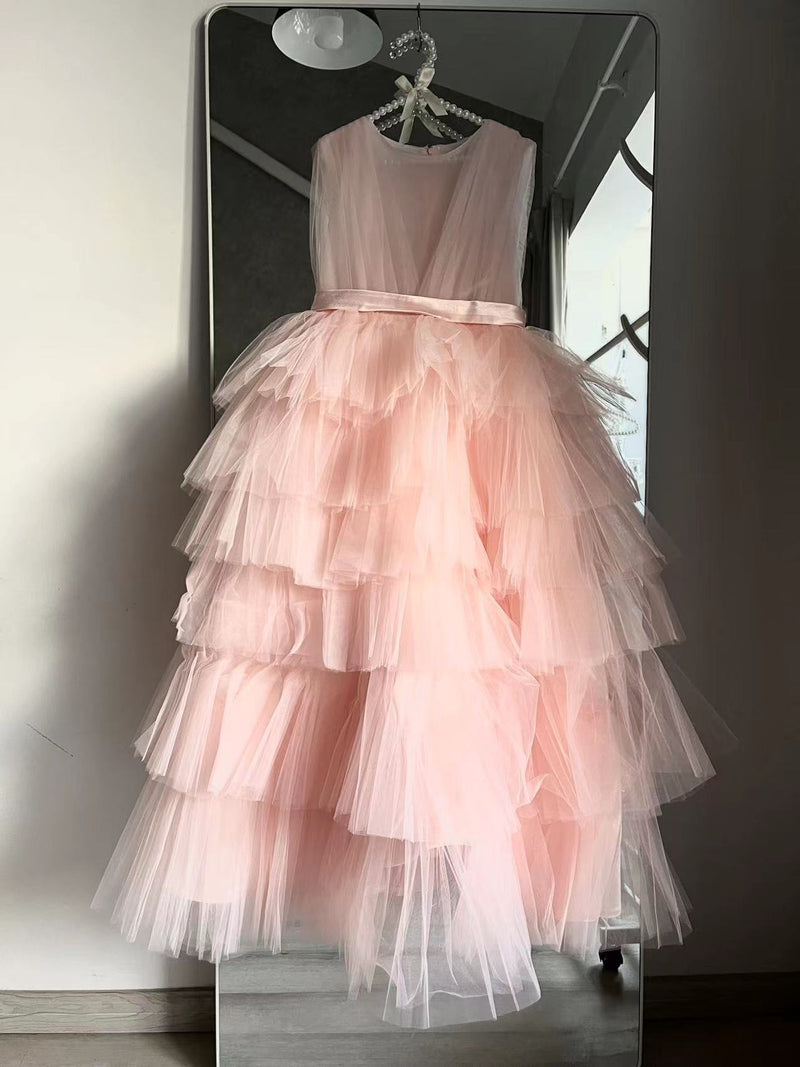 New Coming Tiered Tulle Princess Dress Ankle -Length Sleeveless Custom Made Kids Prom Dress Ruffles Long Pageant Gowns Vestidos