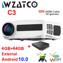 WZATCO C3 4D Keystone LED Projector 4K Android 10.0 WIFI 1920*1080P Proyector Home Theater 3D Media Video player Game Beamer