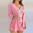 WEPBEL Long Sleeve Cardigan Camis Shorts Pants Sets 3 Piece Sets Outfits Women Sets Printed Female Floral Printing Shorts Sets