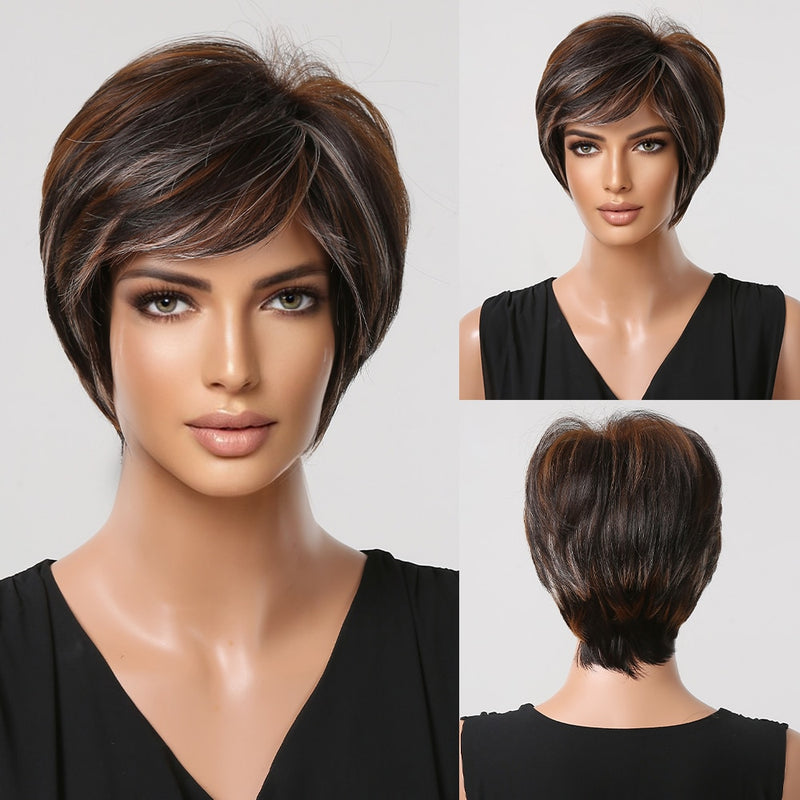 EASIHAIR Blonde Ombre Short Wigs Synthetic Hair Wigs for Women Natural Futura Hair With Bangs Daily Wigs Heat Resistant