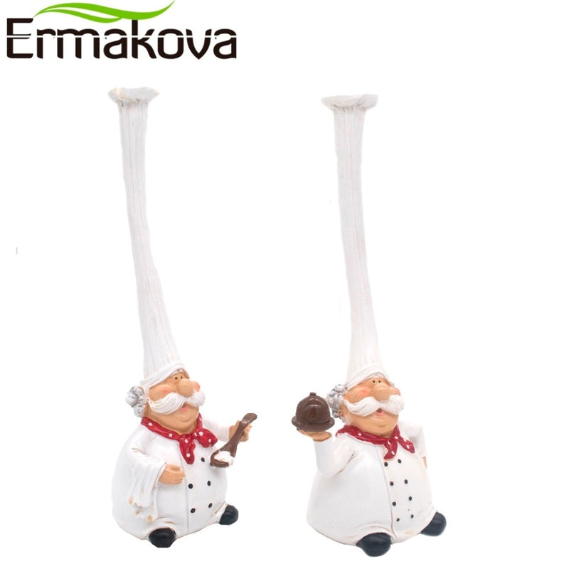 ERMAKOVA 2 Pcs/Set Resin Chef Figurine Cake Bakery Chef Cook Statue Cooking Chef Figurine Home Kitchen Restaurant Bar Cafe Decor