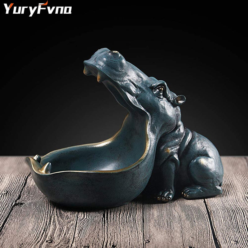 YuryFvna Hippo Statue Resin Hippopotamus Figurine Sculpture Sundries Key Candy Container Home Table Office Decoration Gift