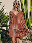 Aachoae Women Casual Loose Polka Dot Dress V Neck Pleated Chiffon Dress Lantern Half Sleeve Mini Beach Dress Summer Robe Femme