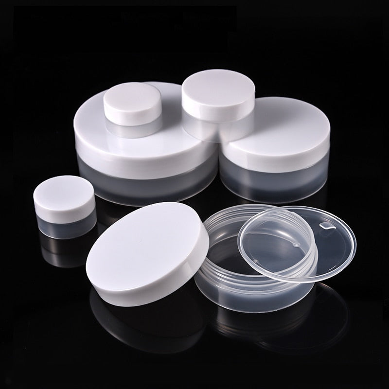 50pcs Plastic Jar Empty Cosmetic Containers Clear Pots with Lids White Cap Cream Box Container Tin Frosty 3g 5g 10g 30g 50g 100g