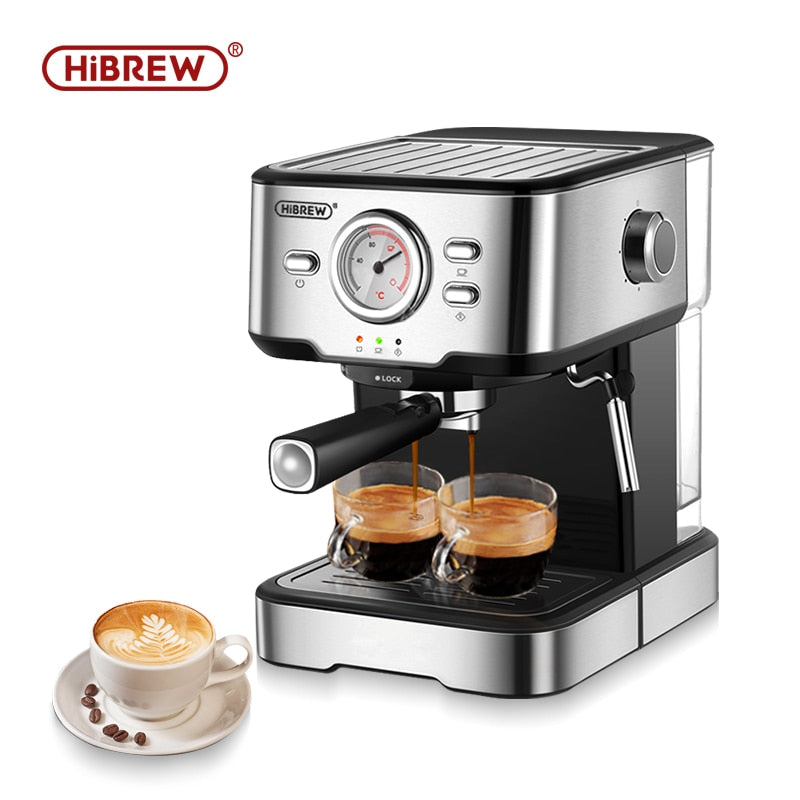 Cafetera HiBREW Cafetera 20 Bar Espresso inox Semiautomática Expresso Cappuccino Agua caliente Vapor Temperatura Pantalla H5